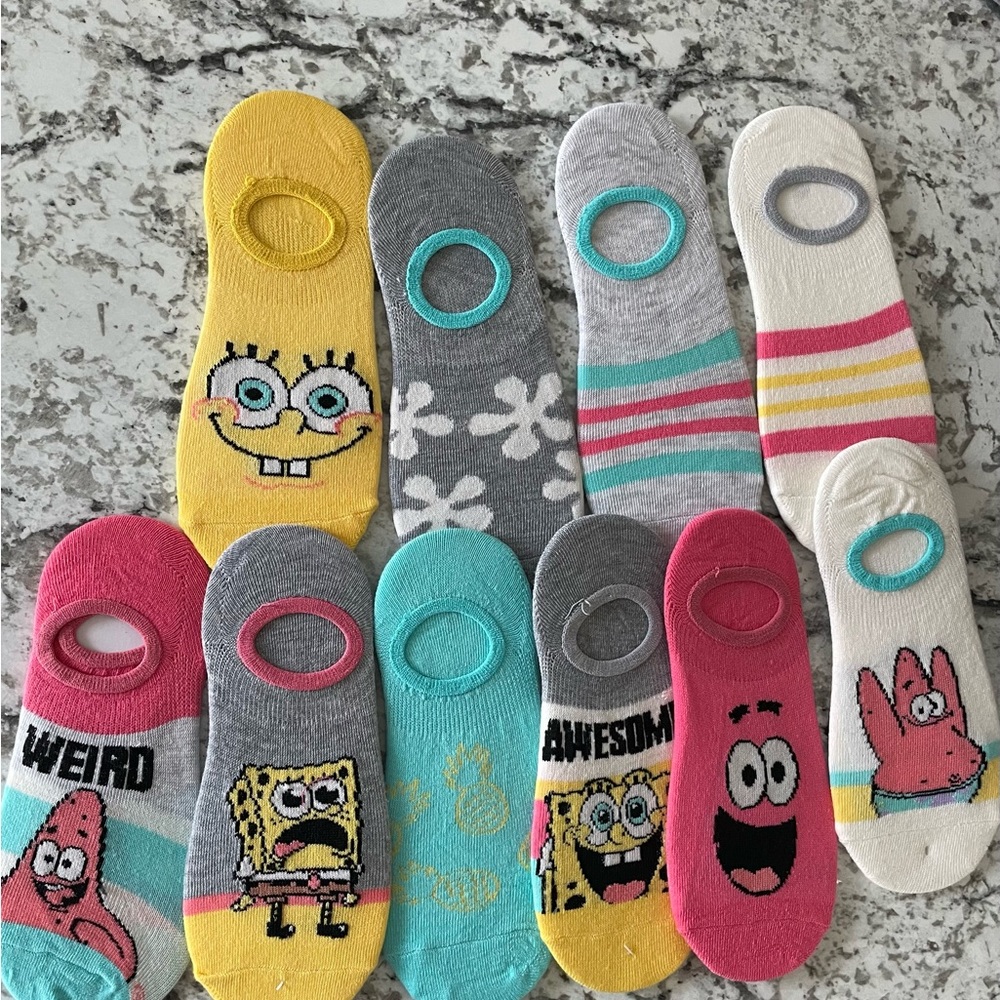 10 Pair Of Assorted SpongBob Socks